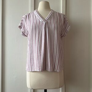 Nine West Jeans Red &‎ White Striped V-Neck Top – Size M